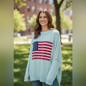 Simply Southern Mint Sweater with Flag Design